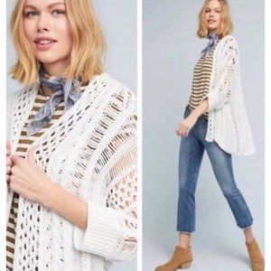 MOTH by ANTHROPOLOGIE DOLMAN CROCHETED SWRATER OPEN KNIT CARDIGAN WHITE WOMENS S